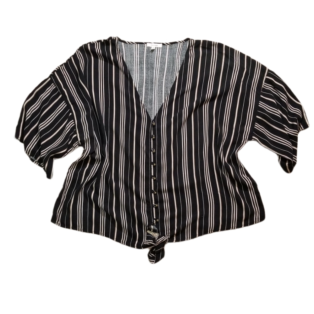 Maurices Plus 2 Flowy Tie Blouse Black Tan